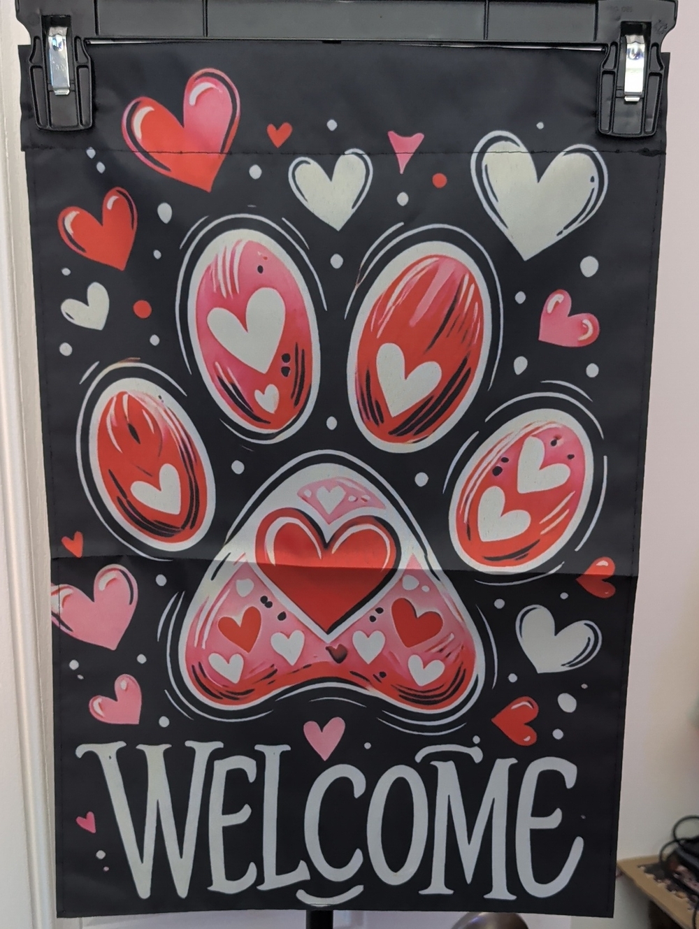 Paw Print Heart Flag Welcome Bottom
